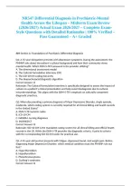 NR547 Differential Diagnosis in Psychiatric-Mental Health Across the Lifespan &ndash; Midterm Exam Review &lpar;2026&sol;2027&rpar; Actual Exam 2026&sol;2027 &ndash; Complete Exam-Style Questions with Detailed Rationales &vert; 100&percnt; Verified &ndash; Pass Guaranteed &ndash; A&plus; Graded