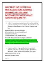 Compilation Bundle For Compilation Bundle For West Coast EMT Block 1&comma; Block 2 &comma; Block 3&comma; Block 4 & Block 5 Exam Practice Questions & &lbrack;Verified Answers&rsqb;&comma; Plus Explained Rationales&vert;2027 Latest Update&vert; Instant Download Pdf