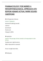 PHARMACOLOGY FOR NURSES A&NewLine;PATHOPHYSIOLOGICAL APPROACH 6TH&NewLine;EDITION ADAMS ACTUAL PAPER SOLVED&NewLine;QUESTIONS