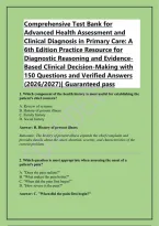 Comprehensive Test Bank for &NewLine;Advanced Health Assessment and &NewLine;Clinical Diagnosis in Primary Care&colon; A &NewLine;6th Edition Practice Resource for &NewLine;Diagnostic Reasoning and Evidence&NewLine;Based Clinical Decision-Making with &NewLine;150 Questions and Verified Answers &NewLine;&lpar;2026&sol;