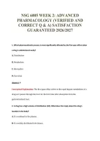 NSG 6005 WEEK 2&colon; ADVANCED&NewLine;PHARMACOLOGY &lpar;VERIFIED AND&NewLine;CORRECT Q & A&rpar; SATISFACTION&NewLine;GUARANTEED 2026&sol;2027