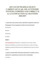 ADVANCED PHARMACOLOGY&colon;&NewLine;CARDIOVASCULAR AND AUTONOMIC&NewLine;SYSTEMS &lpar;VERIFIED AND CORRECT Q&NewLine;& A&rpar; SATISFACTION GUARANTEED&NewLine;2026&sol;2027