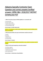 Alabama Specialty Contractor Exam Questions and Correct Answers &vert; Verified Answers with Rationales &vert; 2027 Study Guide PDF&NewLine;&NewLine;