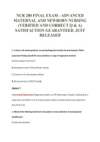NUR 280 FINAL EXAM - ADVANCED&NewLine;MATERNAL AND NEWBORN NURSING&NewLine;&lpar;VERIFIED AND CORRECT Q & A&rpar;&NewLine;SATISFACTION GUARANTEED&period; JUST&NewLine;RELEASED