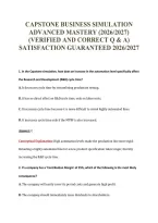 CAPSTONE BUSINESS SIMULATION&NewLine;ADVANCED MASTERY &lpar;2026&sol;2027&rpar;&NewLine;&lpar;VERIFIED AND CORRECT Q & A&rpar;&NewLine;SATISFACTION GUARANTEED 2026&sol;2027