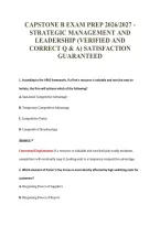 CAPSTONE B EXAM PREP 2026&sol;2027 -&NewLine;STRATEGIC MANAGEMENT AND&NewLine;LEADERSHIP &lpar;VERIFIED AND&NewLine;CORRECT Q & A&rpar; SATISFACTION&NewLine;GUARANTEED