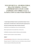 NUR 2459 MENTAL AND BEHAVIORAL&NewLine;HEALTH NURSING - EXAM 2&NewLine;COMPREHENSIVE STUDY GUIDE&NewLine;&lpar;VERIFIED AND CORRECT Q & A&rpar;&NewLine;SATISFACTION GUARANTEED 2026&sol;2027