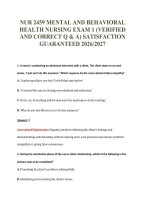 NUR 2459 MENTAL AND BEHAVIORAL&NewLine;HEALTH NURSING EXAM 1 &lpar;VERIFIED&NewLine;AND CORRECT Q & A&rpar; SATISFACTION&NewLine;GUARANTEED 2026&sol;2027
