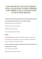 NUR 2459 MENTAL HEALTH NURSING&NewLine;FINAL EXAM STUDY GUIDE &lpar;VERIFIED&NewLine;AND CORRECT Q & A&rpar; SATISFACTION&NewLine;GUARANTEED 2026&sol;2027