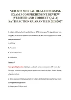 NUR 2459 MENTAL HEALTH NURSING&NewLine;EXAM 3 COMPREHENSIVE REVIEW&NewLine;&lpar;VERIFIED AND CORRECT Q & A&rpar;&NewLine;SATISFACTION GUARANTEED 2026&sol;2027
