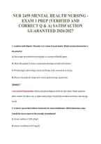 NUR 2459 MENTAL HEALTH NURSING -&NewLine;EXAM 3 PREP &lpar;VERIFIED AND&NewLine;CORRECT Q & A&rpar; SATISFACTION&NewLine;GUARANTEED 2026&sol;2027