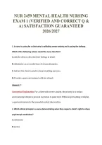 NUR 2459 MENTAL HEALTH NURSING&NewLine;EXAM 1 &lpar;VERIFIED AND CORRECT Q &&NewLine;A&rpar; SATISFACTION GUARANTEED&NewLine;2026&sol;2027
