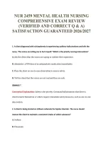 NUR 2459 MENTAL HEALTH NURSING&NewLine;COMPREHENSIVE EXAM REVIEW&NewLine;&lpar;VERIFIED AND CORRECT Q & A&rpar;&NewLine;SATISFACTION GUARANTEED 2026&sol;2027