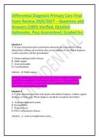 Differential Diagnosis Primary Care Final Exam Review 2026&sol;2027 &ndash; Questions and Answers &lpar;100&percnt; Verified&comma; Detailed Rationales&comma; Pass Guaranteed&comma; Graded A&plus;&rpar;