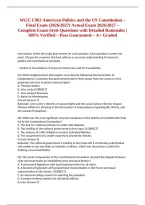 WGU C963 American Politics and the US Constitution &ndash; Final Exam &lpar;2026&sol;2027&rpar; Actual Exam 2026&sol;2027 &ndash; Complete Exam-Style Questions with Detailed Rationales &vert; 100&percnt; Verified &ndash; Pass Guaranteed &ndash; A&plus; Graded