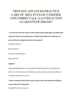 NRNP 6531 ADVANCED PRACTICE&NewLine;CARE OF ADULTS EXAM &lpar;VERIFIED&NewLine;AND CORRECT Q & A&rpar; SATISFACTION&NewLine;GUARANTEED 2026&sol;2027