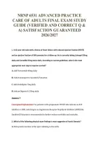 NRNP 6531 ADVANCED PRACTICE&NewLine;CARE OF ADULTS FINAL EXAM STUDY&NewLine;GUIDE &lpar;VERIFIED AND CORRECT Q &&NewLine;A&rpar; SATISFACTION GUARANTEED&NewLine;2026&sol;2027