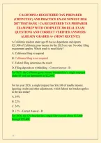 CALIFORNIA REGISTERED TAX PREPARER &NewLine;&lpar;CRTP&sol;CTEC&rpar; AND PRACTICE EXAM NEWEST 2026&sol; &NewLine;2027 TEST BANK &sol; CA REGISTERED TAX PREPARER &NewLine;EXAM PREP WITH COMPLETE 300 REAL EXAM &NewLine;QUESTIONS AND CORRECT VERIFIED ANSWERS&sol; &NewLine;ALREADY GRADED A&plus; &lpar;MOST RECENT&excl;&excl;&rpar; 