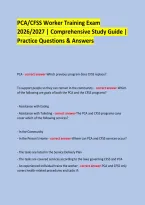 PCA&sol;CFSS Worker Training Exam &NewLine;2026&sol;2027 &vert; Comprehensive Study Guide &vert; Practice Questions & Answers &NewLine; &NewLine;