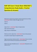 NUR 185 Exam 2 Study Sheet 2026&sol;2027 &vert; &NewLine;Comprehensive Study Guide &vert; Practice Questions & Answers &NewLine;