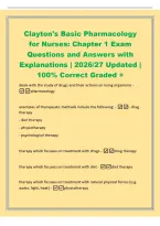 Clayton's Basic Pharmacology&NewLine;for Nurses&colon; Chapter 1 Exam&NewLine;Questions and Answers with&NewLine;Explanations &vert; 2026&sol;27 Updated &vert;&NewLine;100&percnt; Correct Graded &plus;&NewLine;deals with the study of drugs and their actions on living organisms -&NewLine;pharmacology&NewLine;examples of therapeu