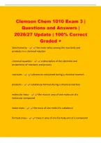 Clemson Chem 1010 Exam 3 &vert;&NewLine;Questions and Answers &vert;&NewLine;2026&sol;27 Update &vert; 100&percnt; Correct&NewLine;Graded &plus;&NewLine;Stoichiometry - the mole ratios among the reactants and&NewLine;products in a chemical reaction&NewLine;chemical equation - a description of the identities and&NewLine;proportions of