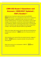 CMN 552 Exam 2 Questions and&NewLine;Answers &vert; 2026&sol;2027 Updated &vert;&NewLine;100&percnt; Graded &plus;&NewLine;CMN 552 Exam 2 Psychiatric-Mental Health Nursing &lpar;PMHNP&rpar;&period; -&NewLine;CMN 552 Exam 2 is a comprehensive study resource designed to&NewLine;help students prepare confidently for their second cours