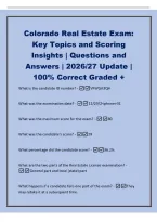 Colorado Real Estate Exam&colon;&NewLine;Key Topics and Scoring&NewLine;Insights &vert; Questions and&NewLine;Answers &vert; 2026&sol;27 Update &vert;&NewLine;100&percnt; Correct Graded &plus;