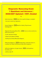 Diagnostic Reasoning and Test&NewLine;Selection Questions and Answers &vert;&NewLine;2026&sol;2027 Updated &vert; 100&percnt; Graded&NewLine;&plus;&NewLine;Diagnostic Reasoning&NewLine;A systematic&comma; dynamic thinking process that identifies a hypothesis best&NewLine;explaining clinical evidence