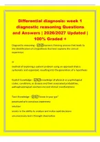 Differential diagnosis&colon; week 1&NewLine;diagnostic reasoning Questions&NewLine;and Answers &vert; 2026&sol;2027 Updated &vert;&NewLine;100&percnt; Graded &plus;&NewLine;Diagnositic reasoning -dynamic thinking process that leads to&NewLine;the identification of a hypothesis that best explains the clinical&NewLine;experience