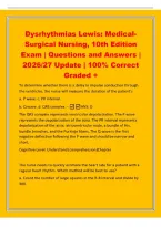 Dysrhythmias Lewis&colon; MedicalSurgical Nursing&comma; 10th Edition&NewLine;Exam &vert; Questions and Answers &vert;&NewLine;2026&sol;27 Update &vert; 100&percnt; Correct&NewLine;Graded &plus;&NewLine;To determine whether there is a delay in impulse conduction through&NewLine;the ventricles&comma; the nurse will measure the duration of