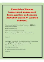Essentials of Nursing&NewLine;Leadership & Management&NewLine;Exam questions and answers&NewLine;2026&sol;2027 Graded A&plus; &lpar;Verified&NewLine;Solutions&rpar;&NewLine;The essence of leadership is the leader's ability to&colon; -A&rpar; Get&NewLine;people to work together&NewLine;B&rpar; Influence other people&NewLine;C&rpar; Help others