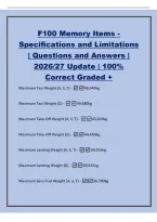 F100 Memory Items -&NewLine;Specifications and Limitations&NewLine;&vert; Questions and Answers &vert;&NewLine;2026&sol;27 Update &vert; 100&percnt;&NewLine;Correct Graded &plus;&NewLine;Maximum Taxi Weight &lpar;A&comma; S&comma; T&rpar; - 46&comma;040kg&NewLine;Maximum Taxi Weight &lpar;G&rpar; -44&comma;680kg&NewLine;Maximum Take-Off Weight &lpar;A&comma; S&comma; T&rpar; - 45&comma;810kg
