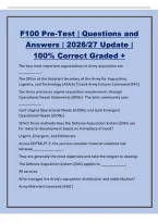 F100 Pre-Test &vert; Questions and&NewLine;Answers &vert; 2026&sol;27 Update &vert;&NewLine;100&percnt; Correct Graded &plus;&NewLine;The two most important organizations in Army acquisition are&NewLine;&lowbar;&lowbar;&lowbar;&lowbar;&lowbar;&lowbar;&lowbar;&lowbar;&lowbar;&lowbar;&lowbar;&period;&NewLine;The Office of the Assistant Secretary of the Army for Acquisition&comma;&NewLine;Logistics&comma; and Technology &lpar;AS