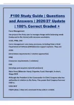 F100 Study Guide &vert; Questions&NewLine;and Answers &vert; 2026&sol;27 Update&NewLine;&vert; 100&percnt; Correct Graded &plus;&NewLine;Force Management&NewLine;the process the Army uses to manage change while balancing needs&NewLine;&lpar;today and in the future&rpar; with resource constraints&period;&NewLine;JCIDS&comma; PPBE&comma; DAS&NewLine;Force manageme