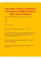 Gen Chem 1 Exam 3 &vert; Questions&NewLine;and Answers &vert; 2026&sol;27 Update &vert;&NewLine;100&percnt; Correct Graded &plus;&NewLine;Which of the following elements is the most electronegative&quest;&NewLine;A&rpar; K&NewLine;B&rpar; C&NewLine;C&rpar; O&NewLine;D&rpar; P - C&rpar; O&NewLine;How many valence electrons does NO- have&quest; - 12