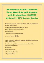 HESI Mental Health Test Bank&NewLine;Exam Questions and Answers&NewLine;with Explanations &vert; 2026&sol;27&NewLine;Updated &vert; 100&percnt; Correct Graded&NewLine;&plus;&NewLine;A client with depression remains in bed most of the day&comma; and declines&NewLine;activities&period; Which nursing&NewLine;problem has the greatest priority fo
