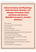 Human Anatomy and Physiology&colon;&NewLine;Body Structure&comma; Systems&comma; and&NewLine;Imaging Techniques Exam&NewLine;questions and answers&NewLine;2026&sol;2027 Graded A&plus; &lpar;Verified&NewLine;Solutions&rpar;