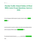 Florida Traffic School Online &lpar;4-Hour&NewLine;BDI&rpar; Latest Exam Questions Answers&NewLine;2026