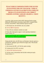 TEXAS VEHICLE EMISSIONS INSPECTOR LICENSE EXAM NEWEST 2026&sol; 2027 TEST BANK&vert; VEHICLE EMISSIONS LICENSE EXAM PREP WITH COMPLETE 300 REAL EXAM QUESTIONS AND CORRECT VERIFIED ANSWERS&sol; ALREADY GRADED A&plus; &lpar;MOST RECENT&excl;&excl;&rpar; 