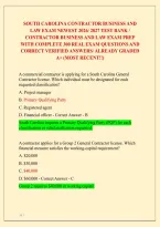 SOUTH CAROLINA CONTRACTOR BUSINESS AND LAW EXAM NEWEST 2026&sol; 2027 TEST BANK&vert; CONTRACTOR BUSINESS AND LAW EXAM PREP WITH COMPLETE 300 REAL EXAM QUESTIONS AND CORRECT VERIFIED ANSWERS&sol; ALREADY GRADED A&plus; &lpar;MOST RECENT&excl;&excl;&rpar; 