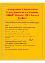 Management & Prioritization&NewLine;Exam &vert; Questions and Answers &vert;&NewLine;2026&sol;27 Update &vert; 100&percnt; Correct&NewLine;Graded &plus;&NewLine;A nurse manager is mentoring a new charge nurse on time&NewLine;management&period; Which instructions should the nurse manager include to&NewLine;support a successful transit