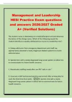 Management and Leadership&NewLine;HESI Practice Exam questions&NewLine;and answers 2026&sol;2027 Graded&NewLine;A&plus; &lpar;Verified Solutions&rpar;&NewLine;The student nurse is shadowing on a medical&sol;surgical unit and observes&NewLine;the duties of the charge nurse&period; Which of the following would the&NewLine;stude