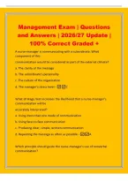 Management Exam &vert; Questions&NewLine;and Answers &vert; 2026&sol;27 Update &vert;&NewLine;100&percnt; Correct Graded &plus;&NewLine;A nurse-manager is communicating with a subordinate&period; What&NewLine;component of this&NewLine;communication would be considered as part of the external climate&quest;&NewLine;a&period; The clarity of the mes