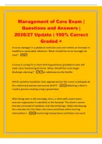 Management of Care Exam &vert;&NewLine;Questions and Answers &vert;&NewLine;2026&sol;27 Update &vert; 100&percnt; Correct&NewLine;Graded &plus;&NewLine;A nurse manager in a pediatric intensive care unit notices an increase in&NewLine;healthcare-associated infections&period; What should the nurse manager do&NewLine;next&quest; -&NewLine;A nurse is
