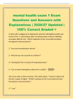 mental health exam 1 Exam&NewLine;Questions and Answers with&NewLine;Explanations &vert; 2026&sol;27 Updated &vert;&NewLine;100&percnt; Correct Graded &plus;&NewLine;A client with a diagnosis of depression who has attempted suicide says&NewLine;to the nurse&comma; "I should have died&period; I've always been a fai