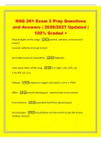 NSG 261 Exam 2 Prep Questions&NewLine;and Answers &vert; 2026&sol;2027 Updated &vert;&NewLine;100&percnt; Graded &plus;&NewLine;Pleural layers of the lungs -parietal -adheres to thorax wall&NewLine;&lpar;outer&rpar;&NewLine;visceral- adheres to lungs &lpar;inner&rpar;&NewLine;principle muscle of respiration -Diaphram&NewLine;How many lobes of the l