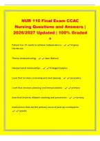 NUR 110 Final Exam CCAC&NewLine;Nursing Questions and Answers &vert;&NewLine;2026&sol;2027 Updated &vert; 100&percnt; Graded&NewLine;&plus;&NewLine;Patient has 14 needs to achieve independence - Virginia&NewLine;Henderson&NewLine;Theory stressed caring - Jean Watson&NewLine;interpersonal relationships - hildegard peplau