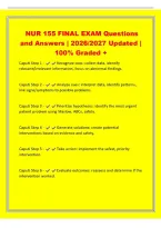 NUR 155 FINAL EXAM Questions&NewLine;and Answers &vert; 2026&sol;2027 Updated &vert;&NewLine;100&percnt; Graded &plus;&NewLine;Caputi Step 1 - Recognize cues&colon; collect data&comma; identify&NewLine;relevant&sol;irrelevant information&comma; focus on abnormal findings&period;&NewLine;Caputi Step 2 - Analyze cues&colon; interpret data&comma; identify pa