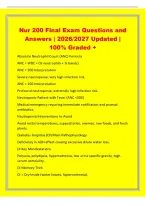 Nur 200 Final Exam Questions and&NewLine;Answers &vert; 2026&sol;2027 Updated &vert;&NewLine;100&percnt; Graded &plus;&NewLine;Absolute Neutrophil Count &lpar;ANC&rpar; Formula&NewLine;ANC &equals; WBC &times; &lpar;&percnt; neutrophils &plus; &percnt; bands&rpar;&NewLine;ANC < 500 Interpretation&NewLine;Severe neutropenia&semi; very high infection risk&period;&NewLine;ANC < 100 Interp